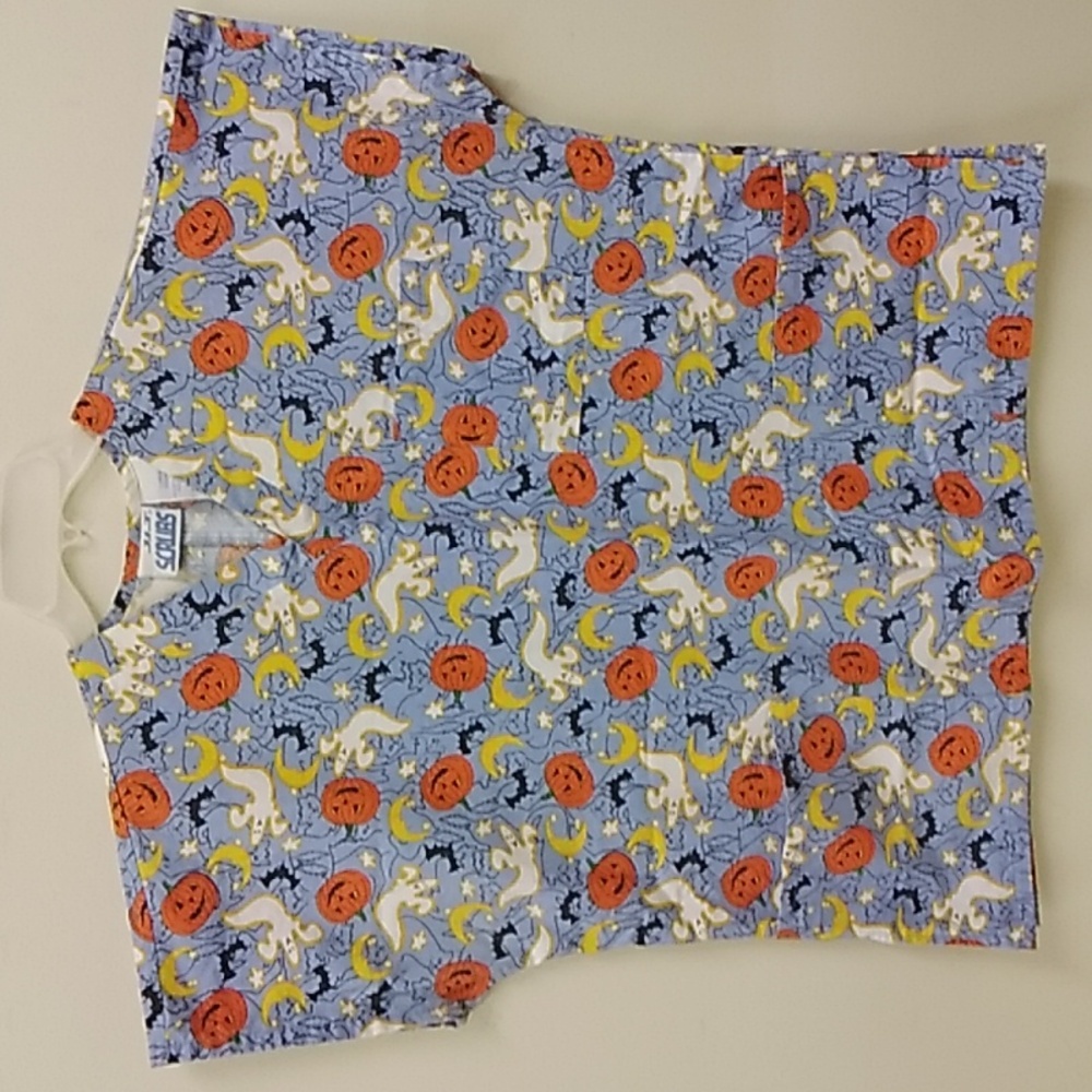 Smart Scrubs  Blue and Orange Ghost Pumpkin